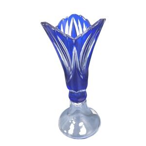 Czech Caesar Crystal Glass‎ Vase Cobalt Blue Cut To Clear Bohemia Sticker Papers